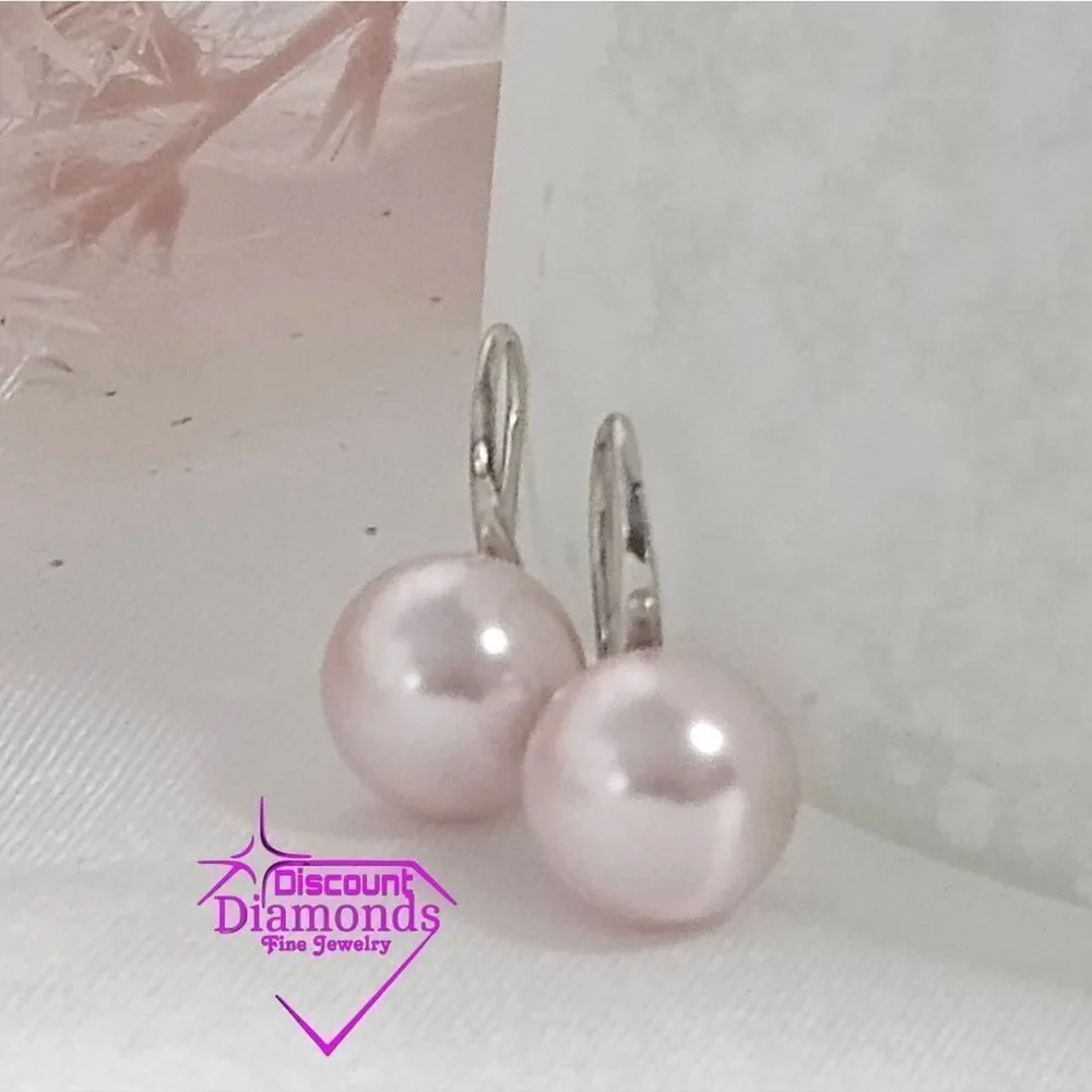 Pink South Sea Shell 8 mm Pearls Sterling Silver Hook Earrings